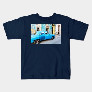 Blue Car In Old Havana, Cuba Kids T-Shirt